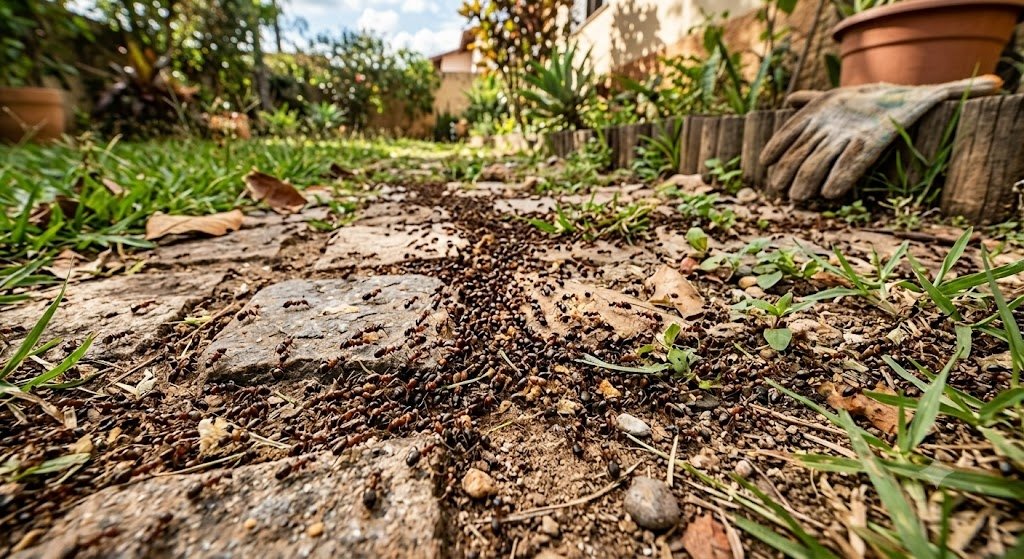 Trilha de formigas no jardim - Dedetização profissional em Araraquara